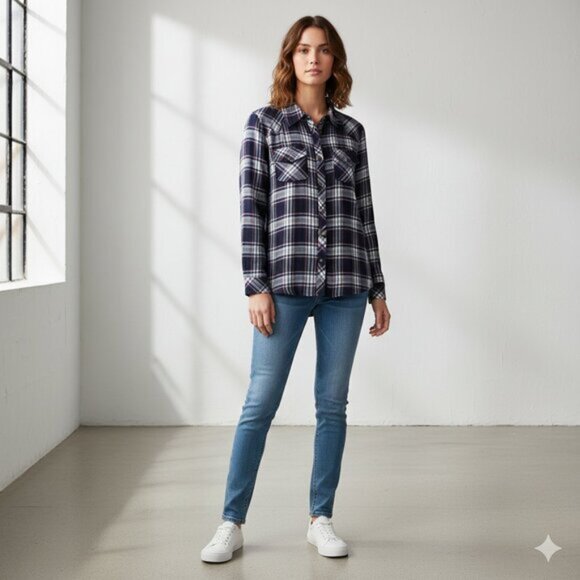 Anthropologie Women's Button Down Shirt Ash and Ember Plaid Flannel Size XS - Picture 15 of 15